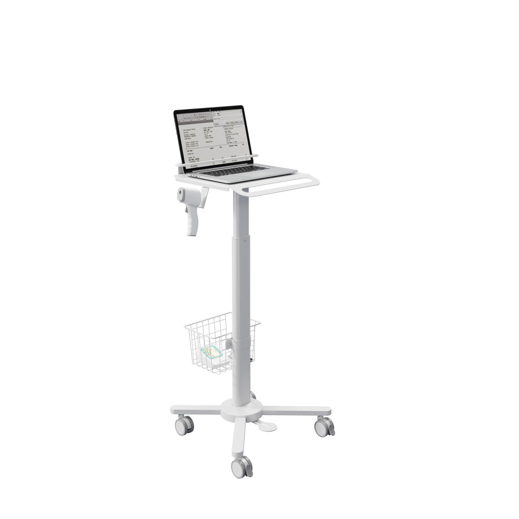 MB-C13-4 Height Adjustable, Lightweight, Anti-Theft, Anti-Slip Medical Laptop Workstation Trolley Cart with Wheels, Oral Scanner Holder, Basket Storage | Tabletop for Dental Office, Hospital, Clinic