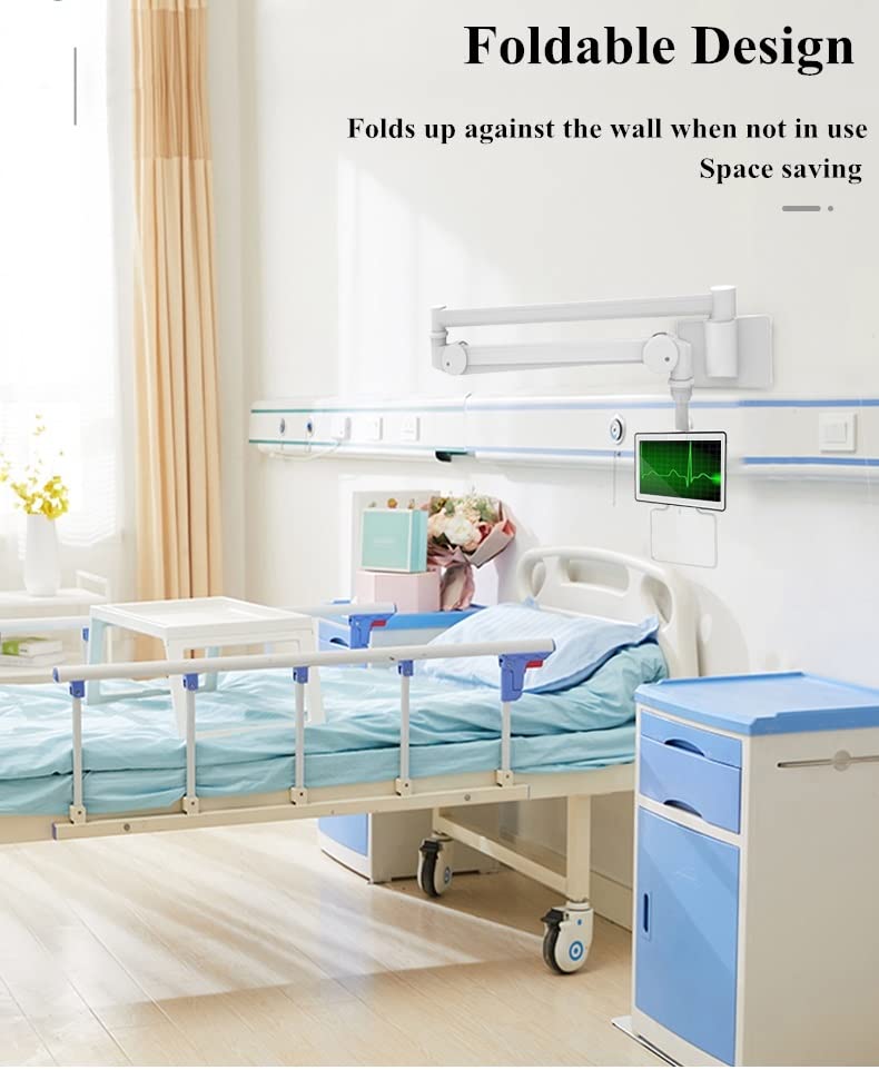 Mount Plus MB-W01 Medical Grade Wall Mount for 13.3" Tablet, iPad, Monitor | 46.8" Long Arm, 540 Rotation, Concealed Cables